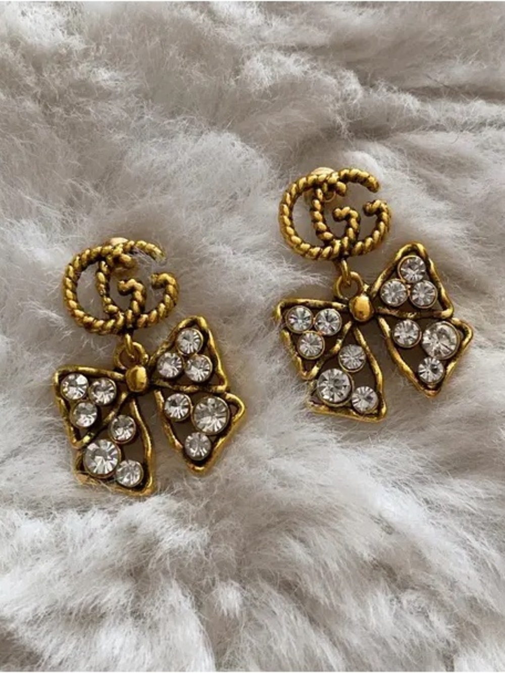 Gucci Gold Crystal Bow Drop Earrings